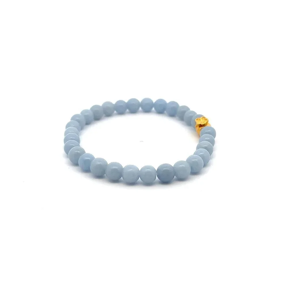 24K Gold Money Bag Lucky Charm Stretchable Bracelet Natural Angelite 6mm - Picture 5 of 5
